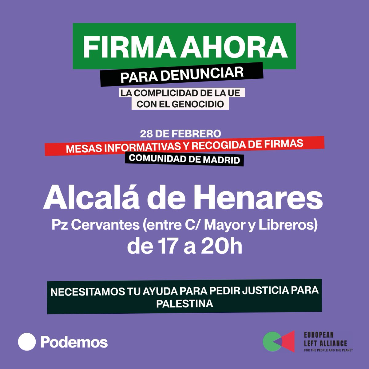 Este sábado 28F, acércate a nuestra mesa por Palestina y firma para que la UE deje de ser cómplice del genocidio que está llevando a cabo Israel
Si no puedes venir puedes firmar aquí👇
eci.ec.europa.eu/055/public/
🇵🇸¡Viva Palestina libre del río al mar!🇵🇸
Mira👀, comenta🗣️, comparte🔁
