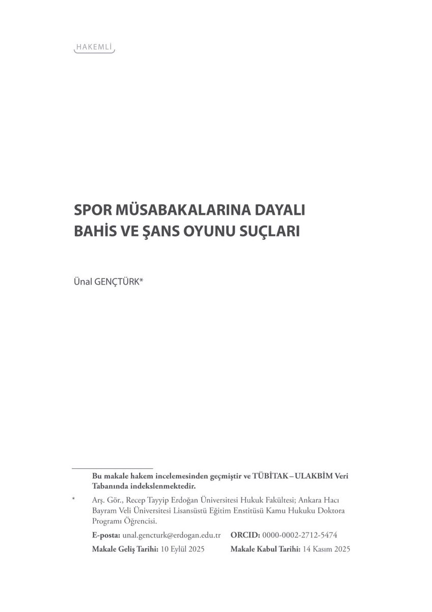 gencturkunal's tweet photo. Spor müsabakalarına dayalı bahis ve şans oyunu suçlarına ilişkin makalem yayımlandı. ⬇️

https://t.co/obNHJGmecd https://t.co/eeAtQPit2J