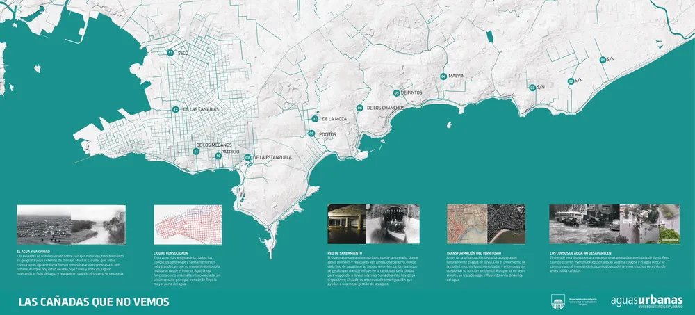 La gente de Aguas Urbanas, dependiente de Udelar, hizo este completo mapa. 
En el link lo pueden encontrar en mejor calidad.