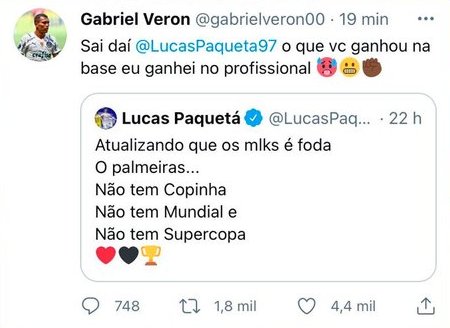 Bom dia!

E o nosso Veron, hein?
Lembrando dessa mijada que o nosso cria deu no TikToker da Gávea!

De lá pra cá, Paquetá ganhou uma Conference League, título proporcional a um campeonato alagoano.