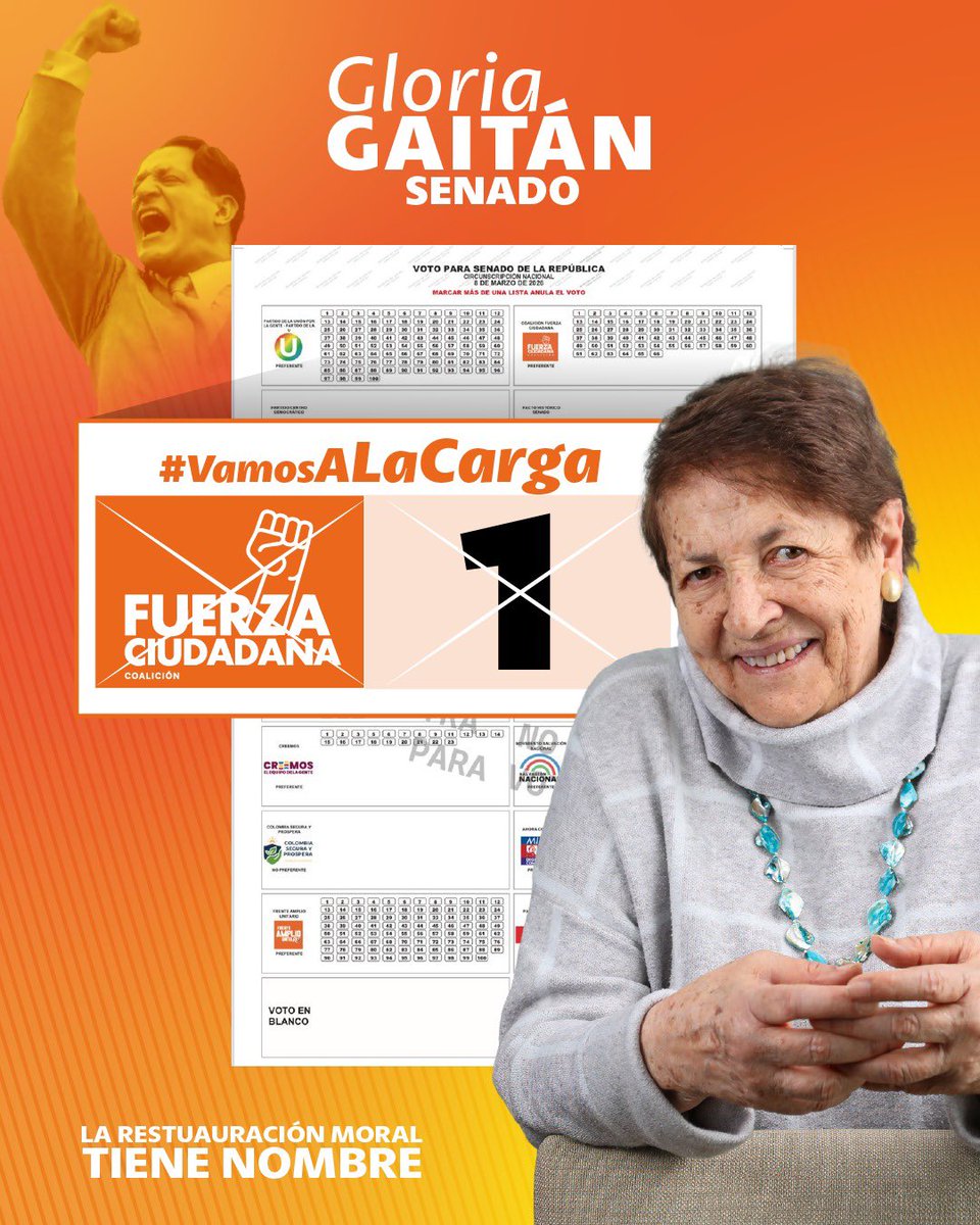 ¡La restauración moral llegará al Congreso de la República gracias a tus votos! 🗳️ 🧡

Este 8 de marzo es muy fácil lograr que el gaitanismo vuelva al Senado y con él los primeros pasos de una democracia directa en la que TÚ legisles. 

Vota por el número 1 de Fuerza Ciudadana y