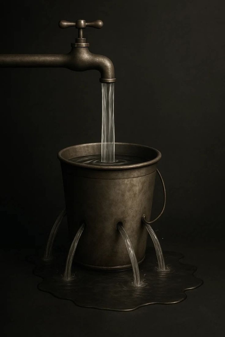 ⚓so many of us our source of income varnishes like this bucket in this picture. If you keep having pleasure with your source then your bucket keep leaking. 
       “ LIFE "