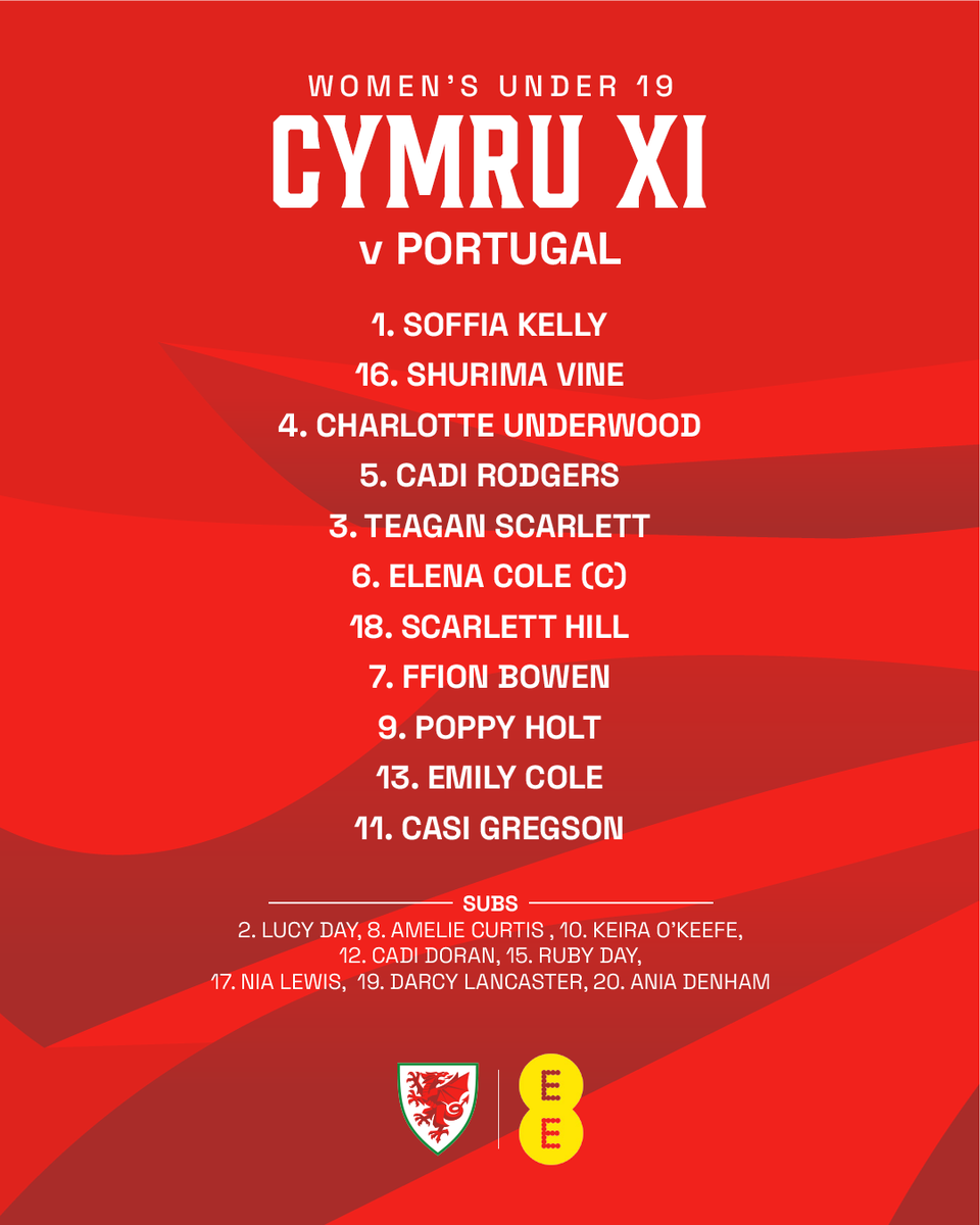 CYMRU XI 🇵🇹🏴󠁧󠁢󠁷󠁬󠁳󠁿

Our WU19s line up to face Portugal 👊