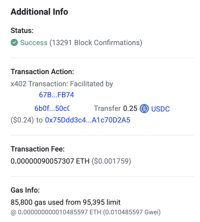 0xAidenn's tweet photo. So I built a bot to prove the thesis

It fetches premium @MessariCrypto data through seamless x402 micropayments

No Messari account needed
No subscription API keys required
Just fund the bot's wallet!

Only 25 cents, pay as you go! https://t.co/FncnwnL1ZC