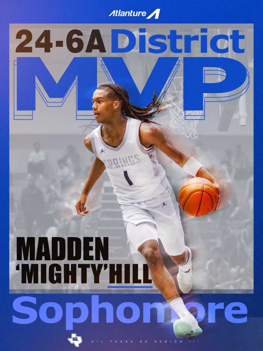 MaddenHill_1's tweet photo. As a freshman Madden brought his school its 1st District its 1st outright Championship, 24-6A OFFENSIVE MVP, and All-Region. This past summer was the ONLY Guard/ Player to crack the Top10 in points and assist in the 15U NIKE EYBL CIRCUIT followed by being a 2-Time district Champion and named 24-6A DISTRICT MVP as a SOPHOMORE‼️Despite the video game coverages, Box 1, man zones, and face guards designed to check him all season long he managed to Avg  27pts in district. 24pts, 4ast, 4reb and RECORD high EFFICIENCY.. FG: 54% 2FG: 64% with another RECORD 💯 made 3’s at 41%.. Doing this only taking 17 spg game. Currently TEXAS #1 PG and #2 TX Player but deserving of a TOP 3 National PG placement‼️ Wake’ em Up, so proud of the work that you continue to put in behind closed doors. Whats next for MIGHTY‼️ @Rivals @247Sports @PaulBiancardi @espn @bigsloan32 @RcsSports @HTownHSS @ihss_houston
