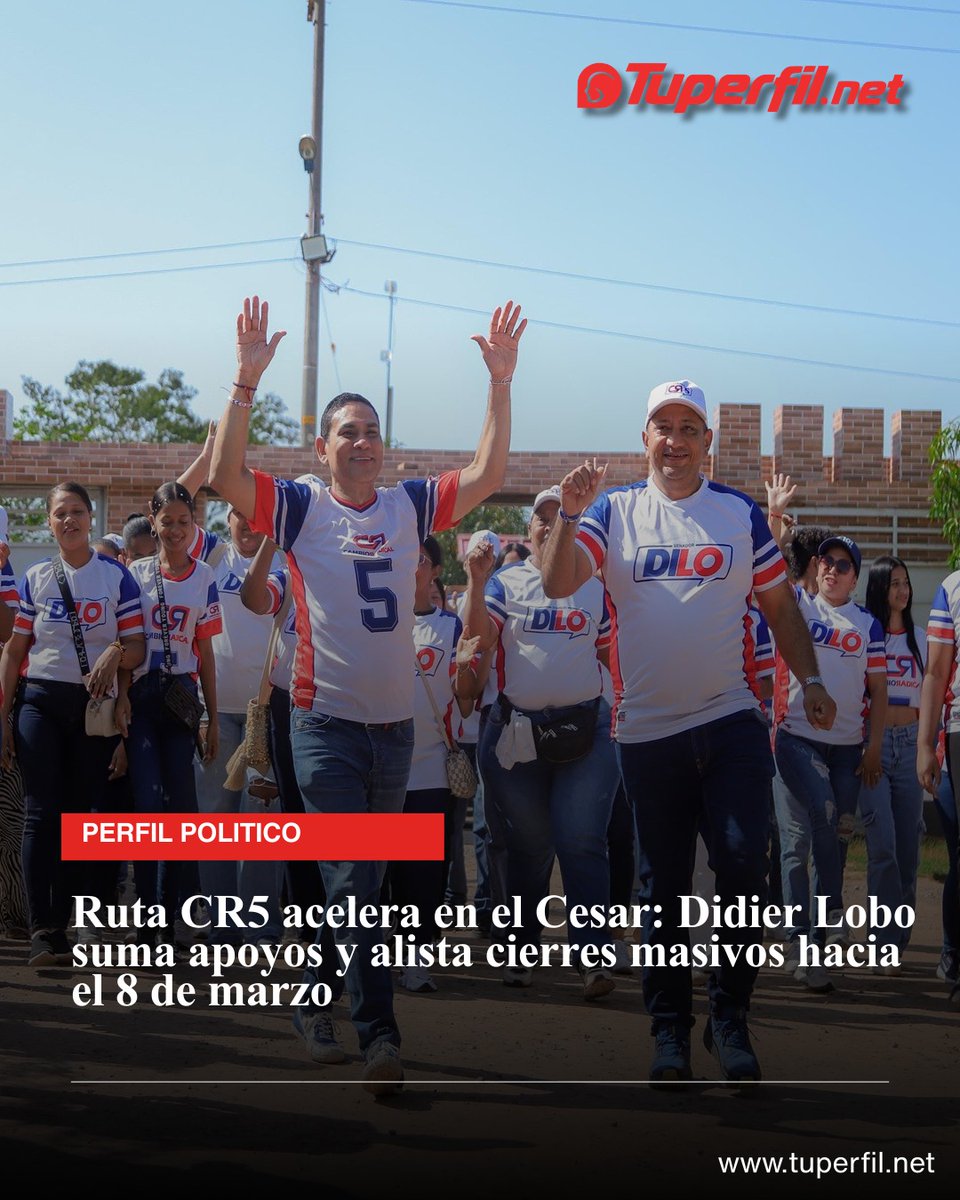TuperfilNet's tweet image. ¡La Ruta CR5 pisa el acelerador!
El senador Didier Lobo suma apoyos en el Cesar y alista cierres masivos rumbo al 8 de marzo.
¿Se consolida como una de las maquinarias más fuertes del departamento?
#DidierLobo #CR5 #Cesar #Elecciones #Política

tuperfil.net/ruta-cr5-acele…
