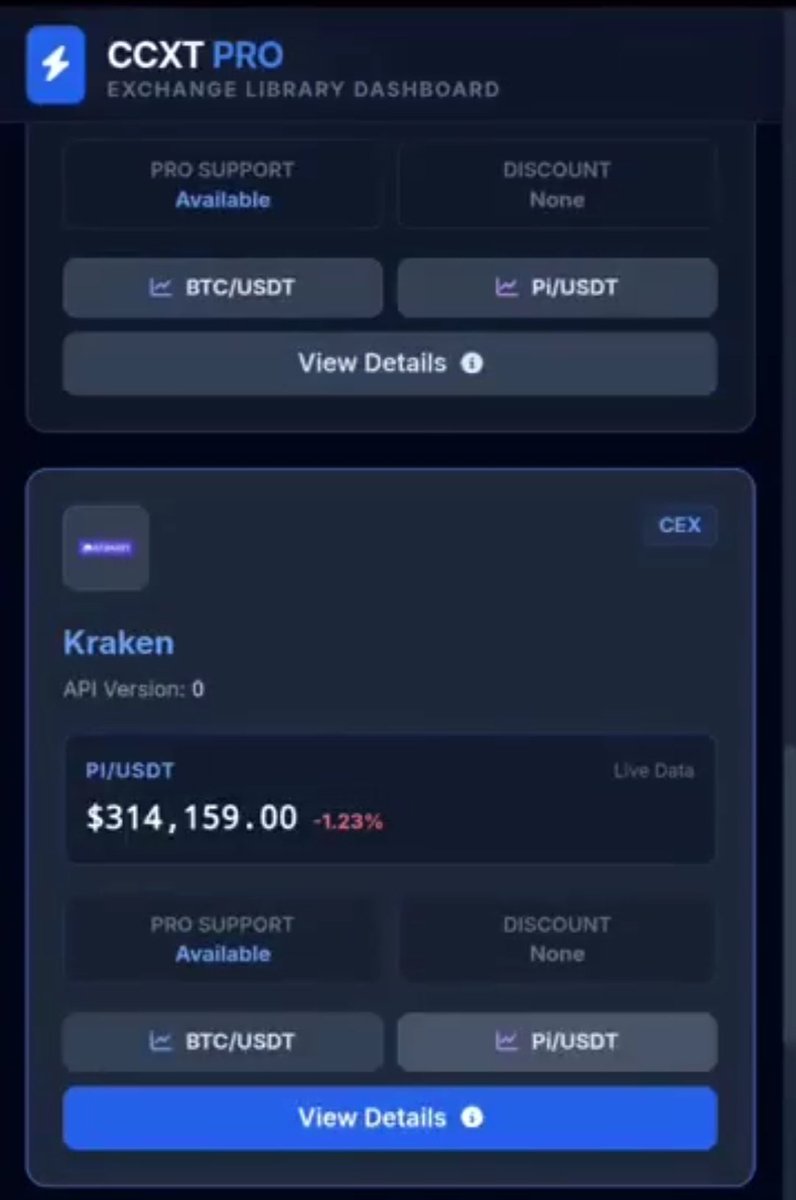 Diazag3's tweet photo. CCXT is an open-source library (JavaScript/Python/etc.), provides a unified interface for accessing various CEX APIs, such as fetching prices, order books, trading, etc. CCXT Pro adds advanced features such as WebSocket for real-time data.

📱Your mined $Pi is $314159USD/$Pi📱 https://t.co/HDEcQ7y3O5
