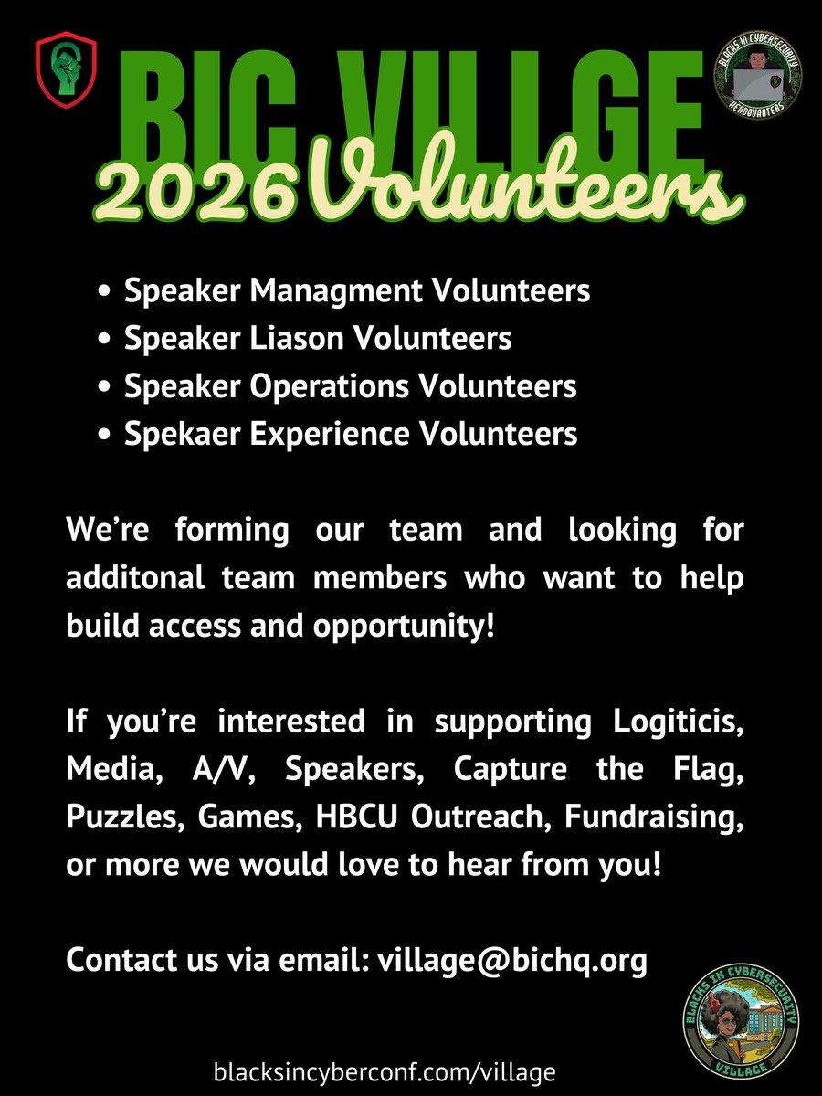 BlackInCyberCo1's tweet image. 📣 As we continue to grow, we’re expanding our Speaker Management Team!

🎤 Speaker Liaisons
🗂️ Speaker Operations Volunteers
📸 Speaker Experience Volunteers

#BlacksInCyber #BICVillage #BICCTF 

blacksincyberconf.com/bic-village