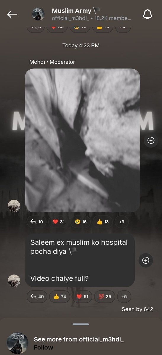 Voiceofhindus's tweet photo. Big Breaking 🚨 
Hello @DelhiPolice 
Instagram account official_m3hdi_
 openly confessed to BRUTAL attack on ex-Muslim Saleem Wastik! 

He told his followers before the attack "Ex Muslim Saleem ilaaz video soon"
After the attack he again posted "Ex muslim Salim ko hospital pahucha diya hai"

This is planned murder by Mehndi and his team, he also formed Muslim army on insta to do these type of attacks, Arrest him before he disappeared 🙏🏻