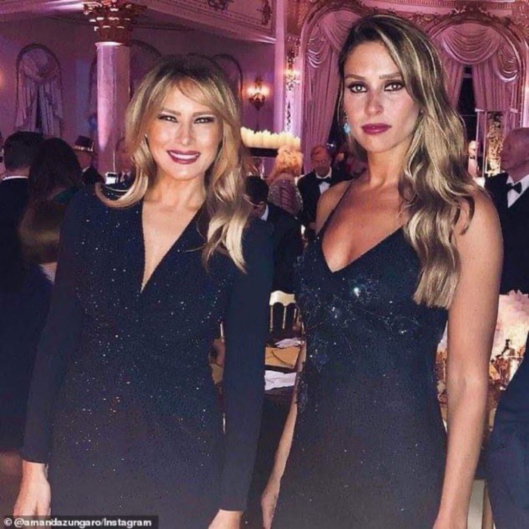 drhossamsamy65's tweet photo. ⛔️Amanda Ungaro is a Brazilian model, former partner of Paolo Zampolli (the agent who introduced Melania to Trump in 1998). At 17 years old (2002), she flew on Jeffrey Epstein's plane with Ghislaine Maxwell, being cited as a survivor/victim in recent discussions. 

⛔️She has a son with Zampolli, was Grenada's ambassador to the UN, and was deported from the US by ICE in 2025. The photo in the post is of her with Melania at an event.