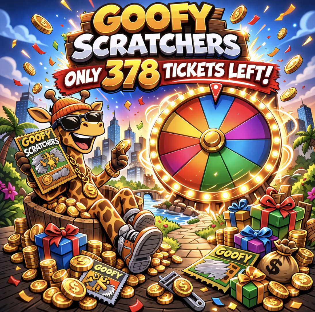 🎰 GOOFY SCRATCHERS UPDATE 🎰

ONLY 378 TICKETS LEFT
and a lot of PREMIUM PRIZES are STILL LIVE 👀🔥

You STILL have a chance to hit:
☣️ 1/1 Apocalypse NFT (only 1 in scratchers and 2 left in upgrades)
💰 GAINZ
💸 LP DOLLZ
🦒 3x Goofy Giraffes
👹 2x That Goblin
💜 Doopies 
🧬 2x