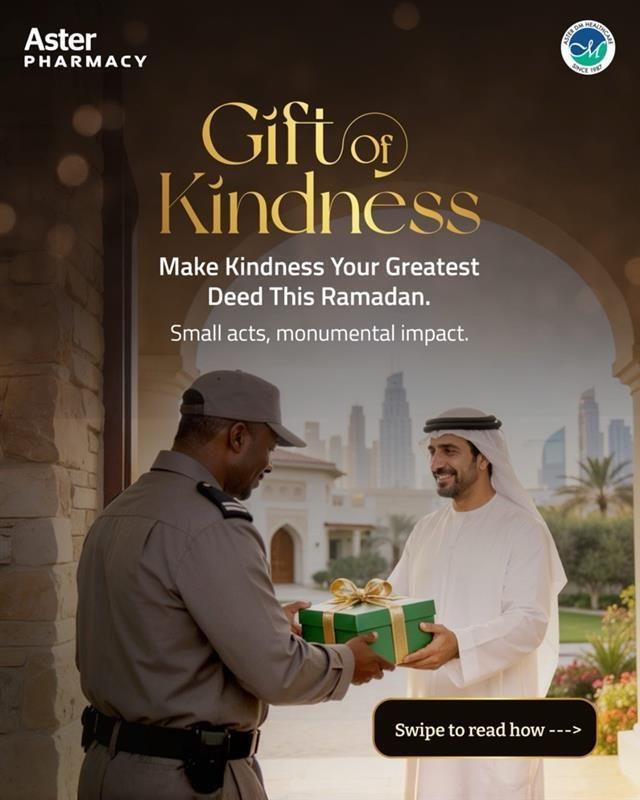 ASTERHealthcare's tweet photo. Ramadan is a time for reflection and giving. This year, we’re making it easier to share the spirit of the season through our Gift of Kindness initiative. Whether it’s a small token for someone who supports you daily or a contribution to those in need, every act counts.

Visit any Aster Pharmacy today to pick your Gift of Kindness and make a monumental impact with a small act.

#AsterPharmacy #GiftOfKindness #RamadanKareem #SmallActsBigImpact #GivingBack #SafeMotherhood