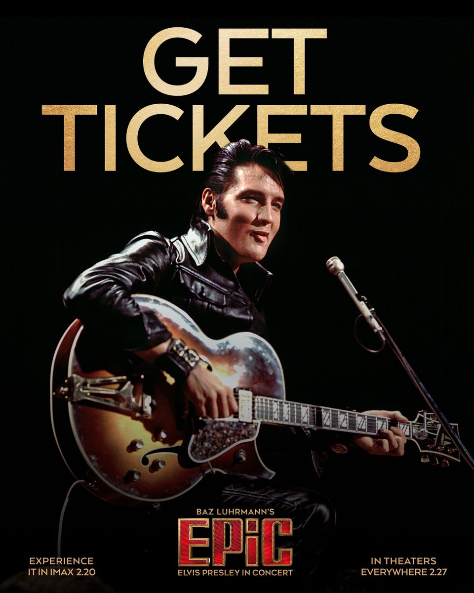 VisitGraceland's tweet photo. EPiC: Elvis Presley in Concert is in theaters everywhere today ⚡

The official EPiC: Elvis Presley in Concert soundtrack on CD is available now, and the LP is available for pre-order. Plus, shop official Elvis Presley World Tour merch. 

Shop now at https://t.co/x9BTKozMr9 https://t.co/gUOiin8ssg