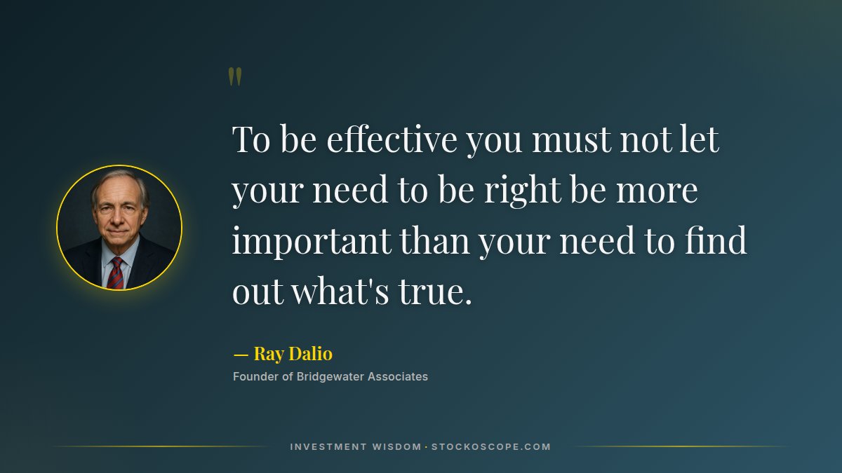 stockoscope's tweet photo. Words of wisdom from Ray Dalio
Check your ego and remain open to information that contradicts your views. Being right about the truth is more important than defending your original position.
#InvestingWisdom #Dalio #IntellectualHumility #TruthSeeking #EgoManagement https://t.co/PZHd920nt9