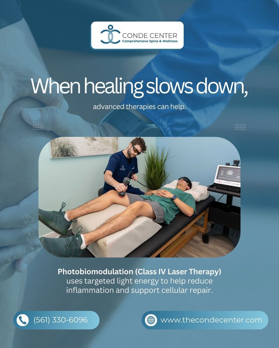 thecondecenter's tweet image. When healing slows down, advanced therapies can help support recovery.

Photobiomodulation (Class IV Laser Therapy) uses targeted light energy to help reduce inflammation and support cellular repair in stubborn or slow-healing conditions.

#CondeCenter #LaserTherapy