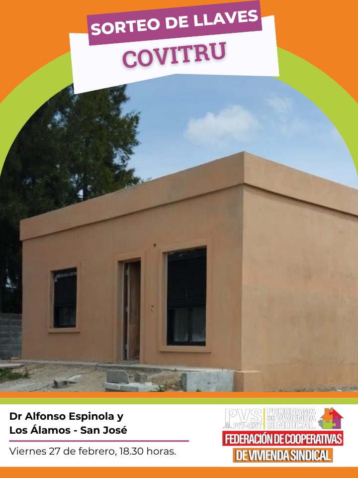 Las y los invitamos a la jornada del día de hoy en San José, acompañando a las familias de COVITRU que realizan esta tarde el esperado sorteo de llaves 🏘️🔑🤍