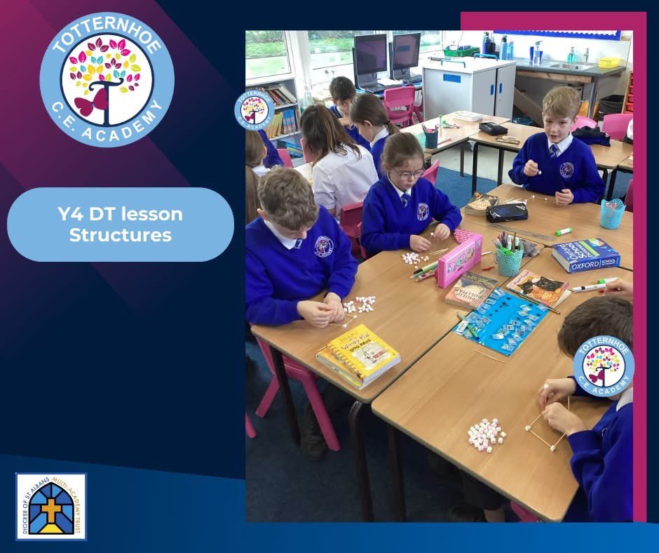 TotternhoeCE's tweet photo. 🔵 What we are learning

In Year 4 DT lessons, they are learning about different structures. In groups they worked together to try and build solid structures with marshmallows and sticks (without sneaking any marshmallows for tasting!) https://t.co/jlZQjkAphi