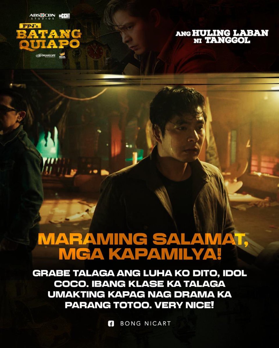 DreamscapePH's tweet photo. Ramdam natin ang inyong lumalakas na suporta at kapit sa ating huling tatlong linggo! Maraming salamat, mga ka-Batang Quiapo! 🔥🔥 #FPJBQEnteng

#FPJsBatangQuiapo: ANG HULING LABAN NI TANGGOL, gabi-gabi, 8PM sa Kapamilya Channel sa ALLTV2, sa cable at sa iWant. https://t.co/e4DXAWcFJn