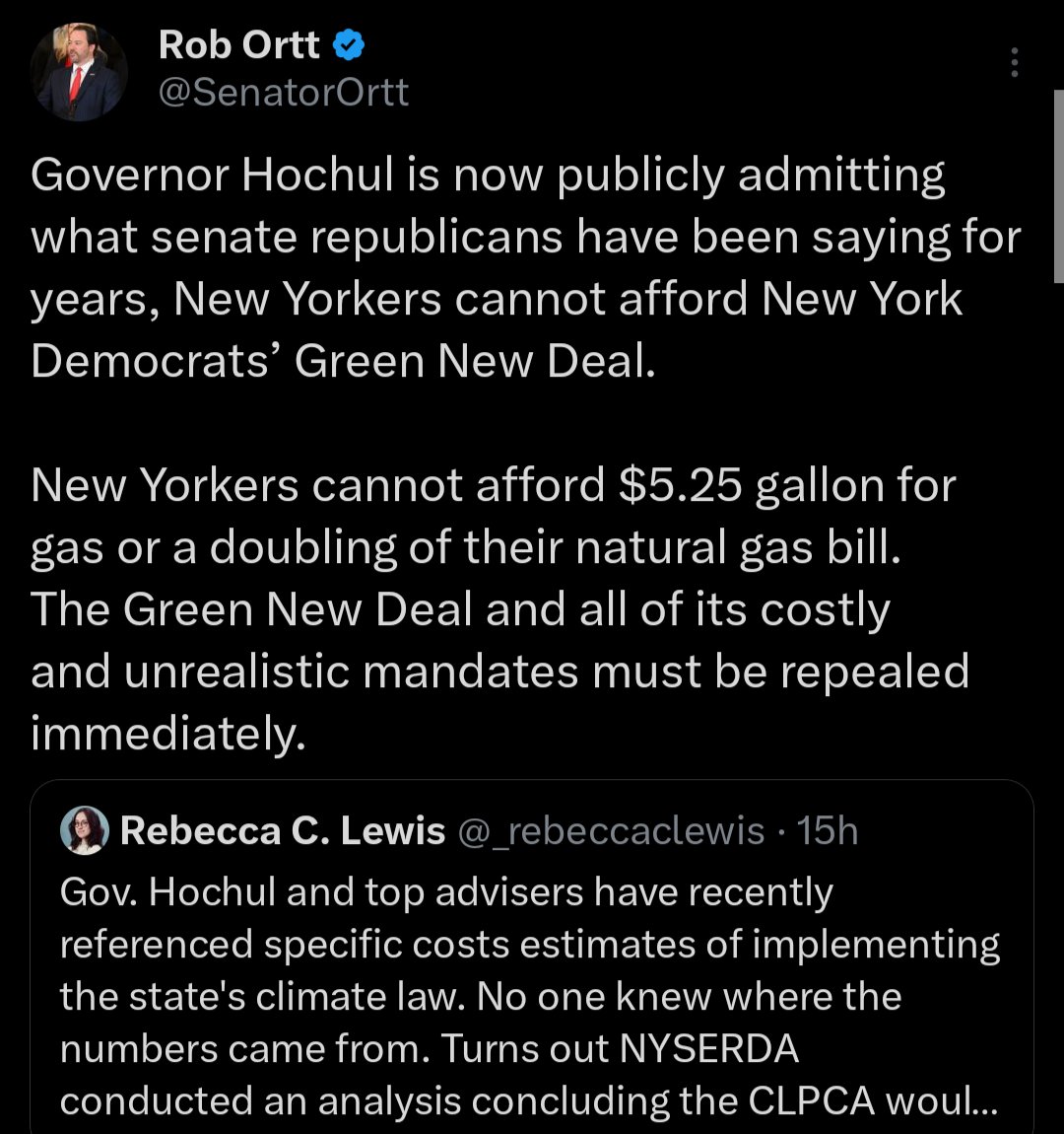 ThomasKelloggNY's tweet photo. 🚨 Hochul's own NYSERDA memo just exposed the scam: full CLCPA "Green New Deal" mandates could add $2.23+ PER GALLON to gas by 2031, plus over $4,100 extra a year for upstate families heating with gas/oil, and $2,300+ for NYC households. That's the "affordable" future Democrats hid while forcing radical experiments on us.

@SenatorOrtt is right: "New Yorkers cannot afford $5.25 gallon gas or a doubling of their natural gas bill. The Green New Deal and all of its costly and unrealistic mandates must be repealed immediately."

We've been warning about this backdoor tax crushing working families—Hochul only admits it now because she got caught. No more. Repeal these mandates NOW before they bankrupt New Yorkers. America First means affordable energy FIRST! 🇺🇸
 https://t.co/TGOzFc3ZOw)