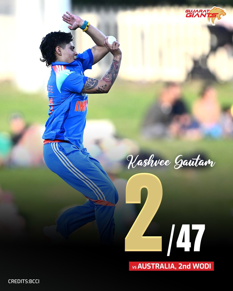 Giant_Cricket's tweet image. Kashvee continues to shine. ✨

Well bowled, KG. 👏

#GujaratGiants #BringItOn #Adani #AUSvIND