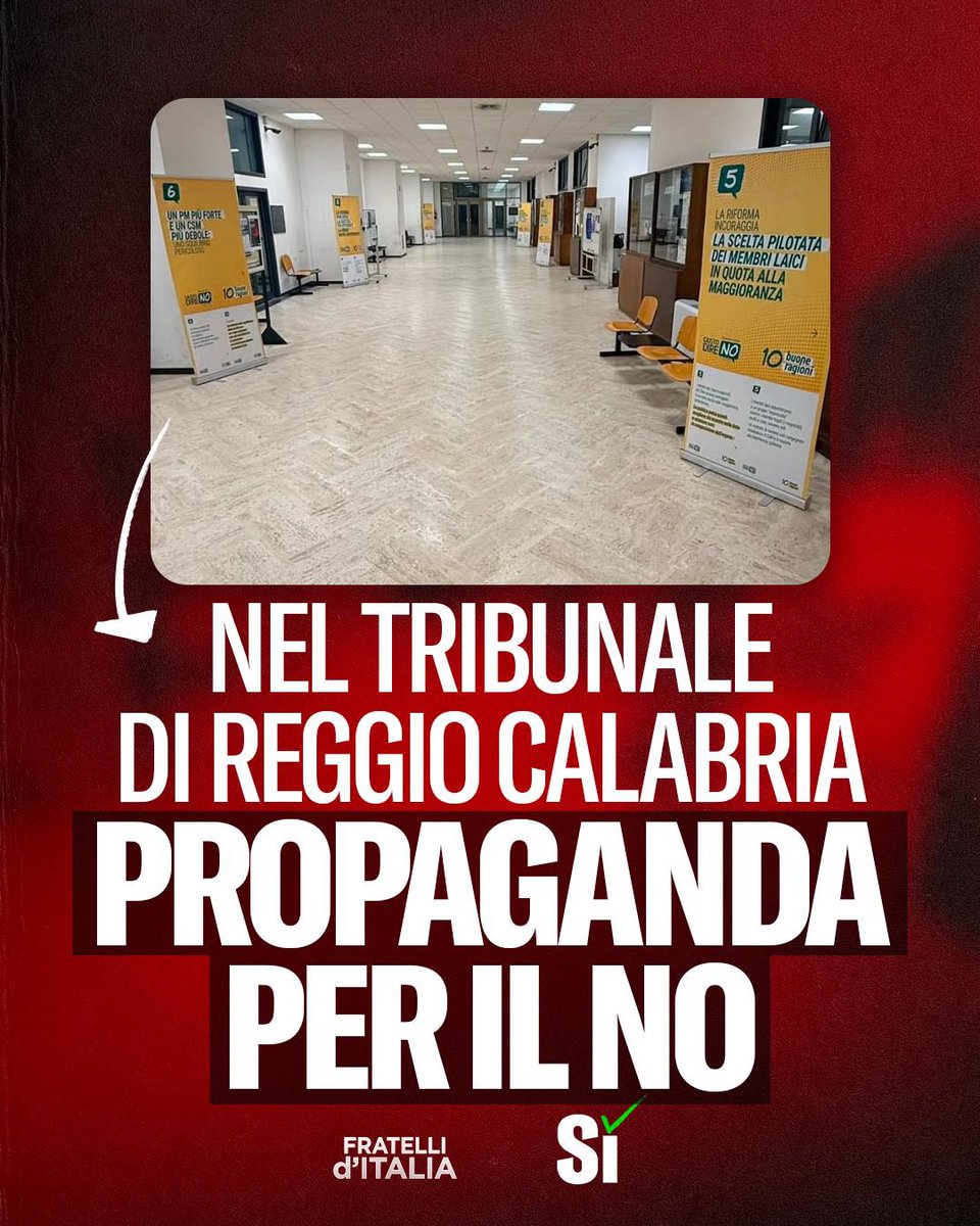 Il Tribunale di Reggio Calabria si è schierato ospitando nei propri spazi cartelloni che invitano a votare No.

Un fatto grave: pur di difendere le proprie ragioni, si finisce per trasformare un luogo che dovrebbe essere di tutti in uno spazio che calpesta pluralismo, buonsenso e