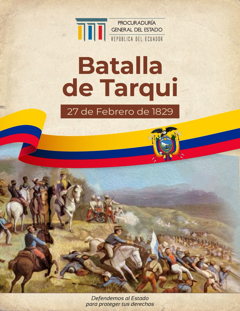 PGEcuador's tweet photo. Hoy conmemoramos 197 años de la Batalla de Tarqui y celebramos el Día del Ejército Ecuatoriano, Día del Civismo y la Unidad Nacional; la Procuraduría General del Estado 🇪🇨 les rinde homenaje en esta fecha tan significativa. #BatallaDeTarqui https://t.co/nD8bGJ86Uq