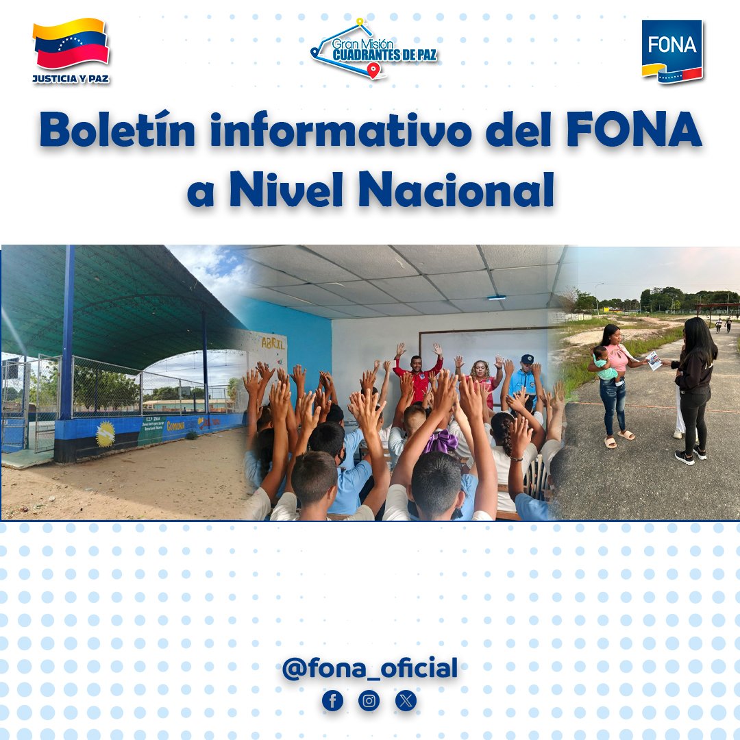 A través de este boletín informativo entérate de todas las actividades que realiza el #FONA a Nivel Nacional.

#SembradoValoresParaLaVida #MPPRIJP #JuntosPorLaVidaYLaPaz