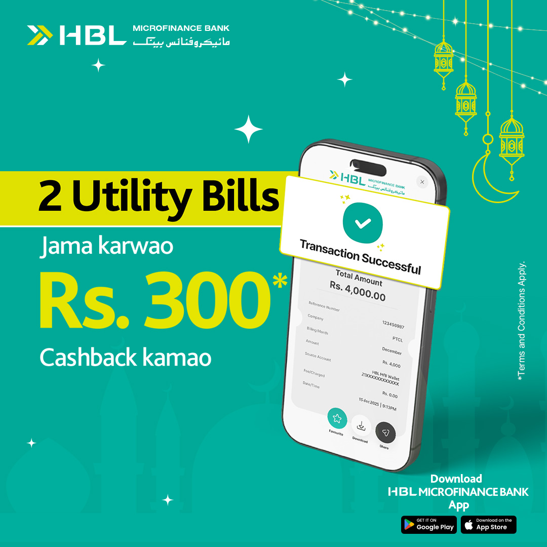 HBLMfBDigital's tweet photo. Get Rs. 300* CASHBACK!
Pay any 2 utility bills above Rs. 1,000 from your HBL MfB App and get Rs. 300* cashback.
Download now: https://t.co/0zA8FLltxL
*Terms & Conditions Apply: https://t.co/FRkbjnzw32 #HBLMfB #DigitalWallet #OnlinePayments #UtilityBill https://t.co/DZFMwkkwlW