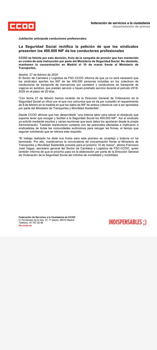 Federación de Servicios a la Ciudadanía CCOO RM tweet media