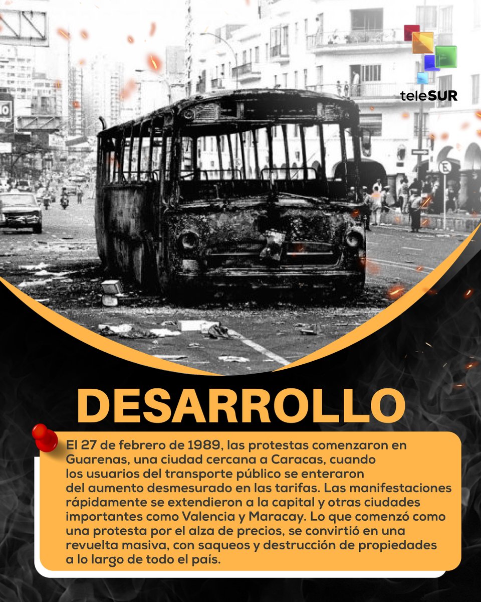 📌 Hace 35 años, Venezuela fue escenario de una explosión social sin precedentes. El 27 de febrero de 1989, el pueblo salió a las calles de Caracas y otras ciudades cansado de las políticas neoliberales y el aumento brutal de los precios. 🇻🇪