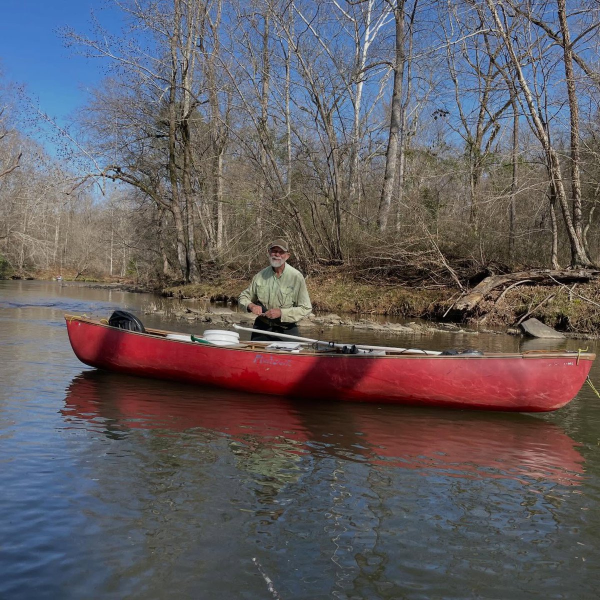 BWRiverkeeper's tweet photo. #Riverkeeper Nelson Brooke paddled lower Calvert Prong to Blackburn Fork low water bridge w/biologists doing eDNA and BEHI research. Passed @NatureAlabama's Calvert streambank restoration sites. Documented poor erosion &amp; sediment controls at the new Hwy 79 bridge over Blackburn. https://t.co/XqeRgPlFMJ