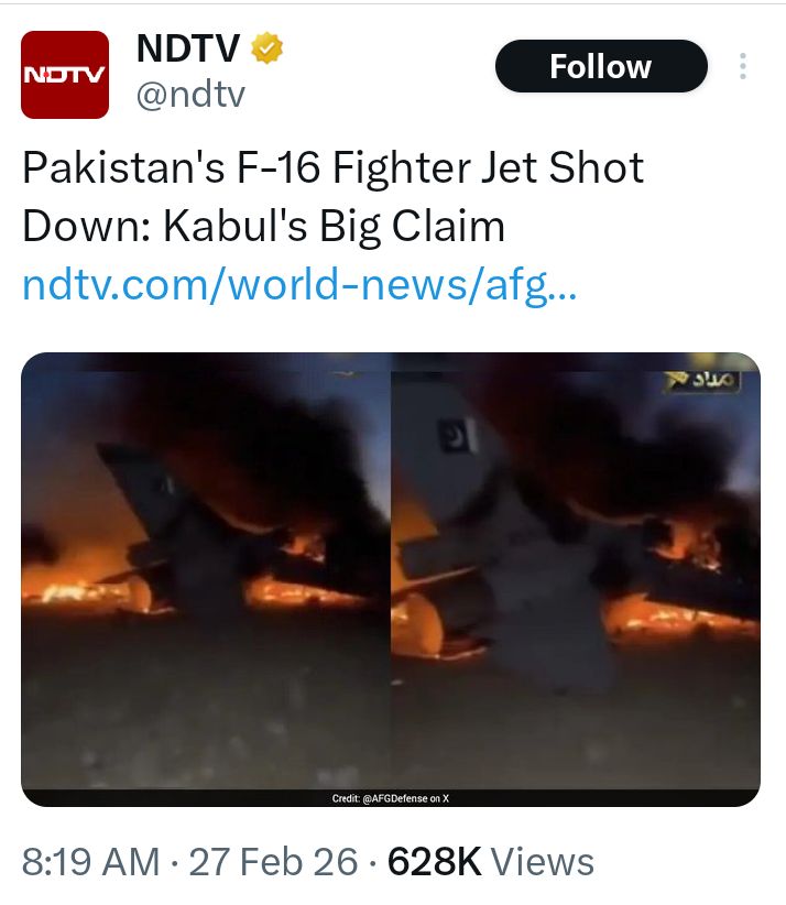 Has a Pakistani F-16 Shot Down in Afghanistan? Indian Media Claims Debunked - timesofislamabad.com/27-02-2026/has…