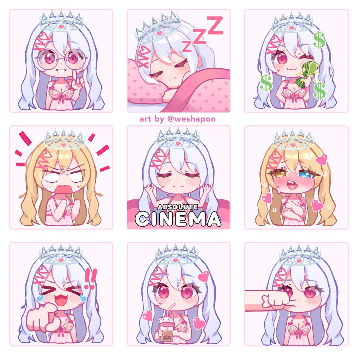 weshapon's tweet photo. stickers/emotes commission for @vtrosiee 🎀
dm for inquiries!
#artmoots #twitchcommission #emotescommission #twitchemotes #vtuber #tubercommission #vtuberemotes #vtuberpanels #vtuberstickers #commissionsopen #commission https://t.co/kgCSsfezOm