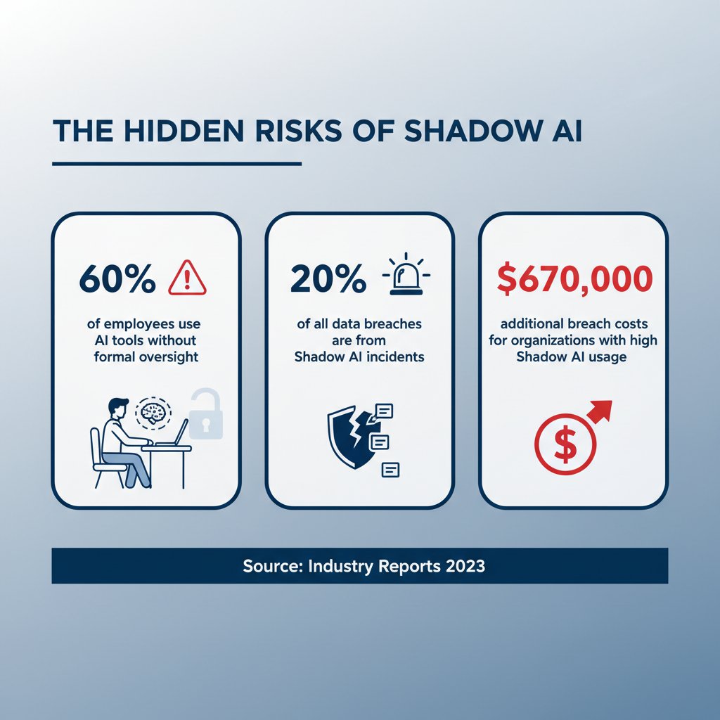 castlehillrisk's tweet photo. 60% of employees are using AI tools without formal oversight.

Shadow AI incidents now account for 20% of all breaches. Organizations with higher shadow AI prevalence face $670,000 more in breach costs on average.

The first step in AI governance isn't policy—it's visibility. https://t.co/5rcIQLATRc