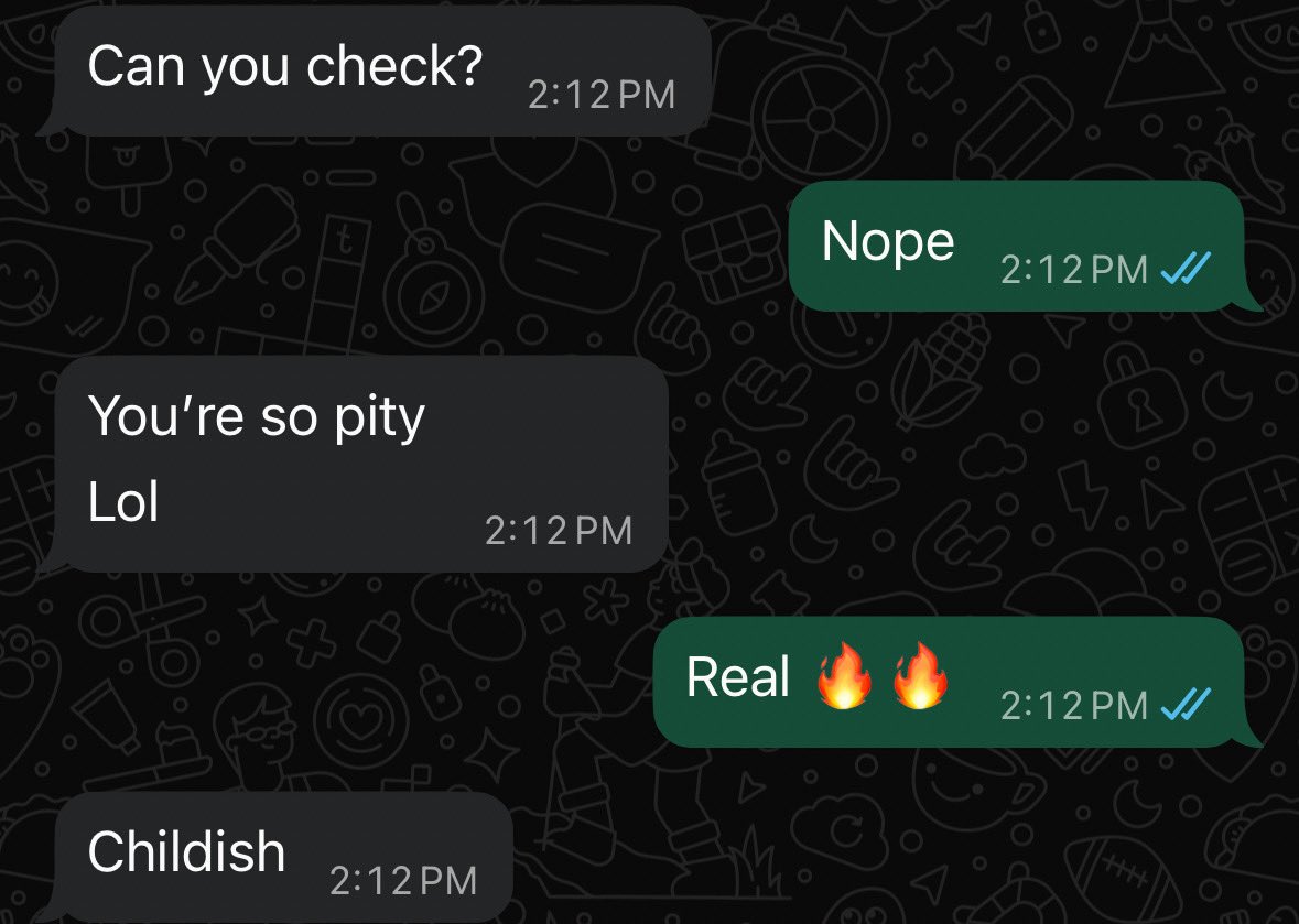 whoring4ever's tweet photo. Today’s highlight: my cute convo with my ex 😍 https://t.co/I1GLneFnU5
