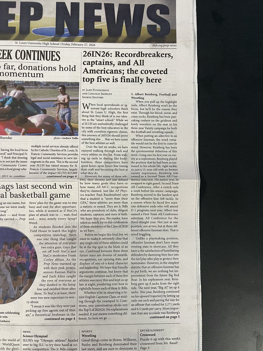 CoachAdamCruz1's tweet photo. And the Top 5 in the 26 in 26 is here! Congrats to @Albert_Reinberg and @KeenanHarris for checking in at #5 and #2 for @SLUHfootball ! Truly excellent work, @SLUHPrepNews #USWAG #SLUHmade https://t.co/1DSGUDapyF