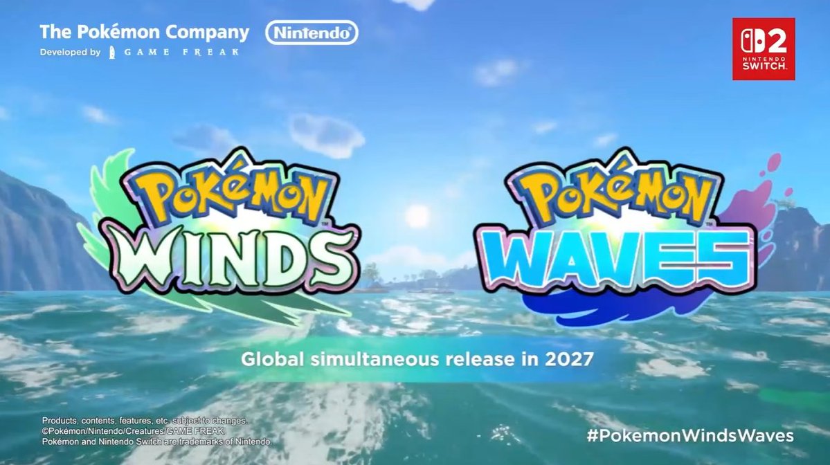 Logos de Pokémon Winds y Pokémon Waves en inglés