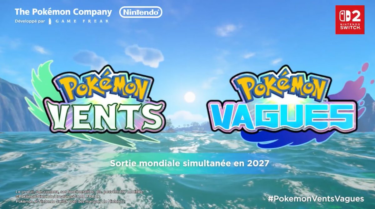 #PokémonPresents enfin un jeu Pokémon aux graphismes cools avec 3 nouveaux starters Caloulou Ogéko et Broussatif
POKEMON vents et Vagues annoncés pour 2027