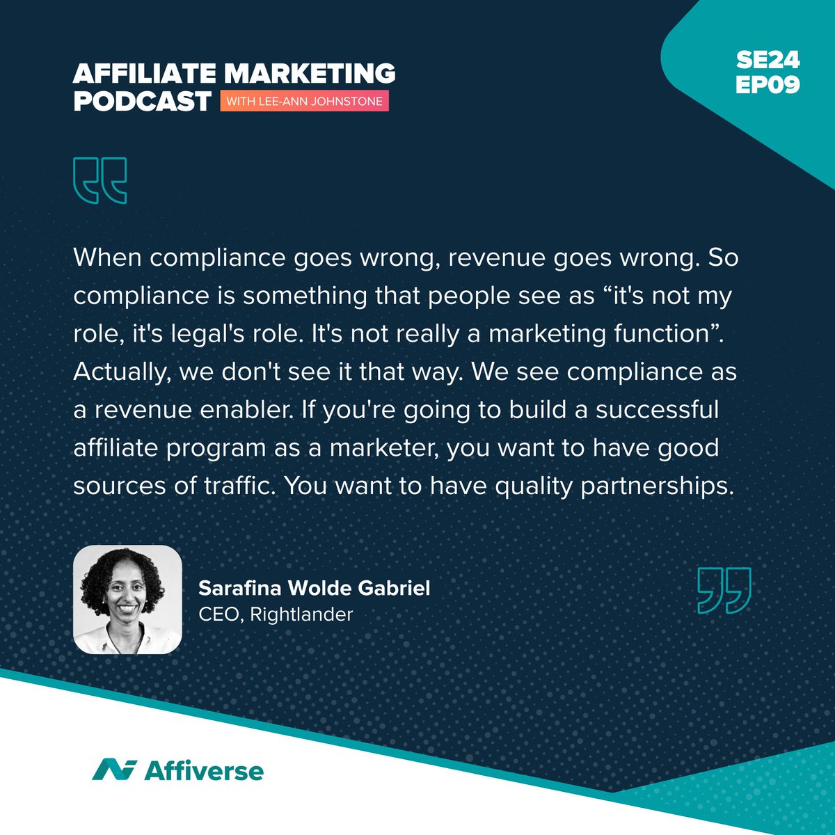Sarafina Wolde Gabriel, CEO of Rightlander, joins Lee-Ann to explain why compliance isn’t a legal checkbox but a revenue driver.

Listen to the insights here: affiversemedia.com/the-hidden-aff… 

#AffiliateMarketing #Compliance #PerformanceMarketing #AffiliateManagement #RiskManagement