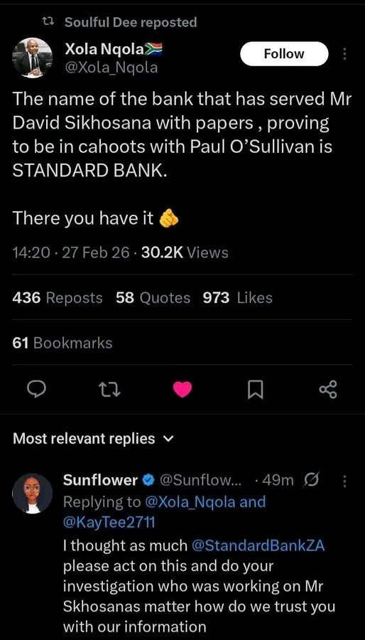 Dumisani2121671's tweet photo. @AdvoBarryRoux @bongzmessi Then we must believe that Banking institutions is independent from external influence. The agreement between David Skosana and Standard Bank got nothing to do with Paul O Sullivan. This is another example that Paul O Sullivan has immense amount of influence over the state. https://t.co/Pn0jVwNLqA