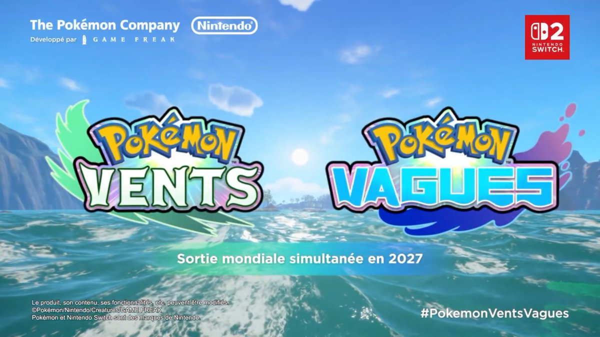 La 10ème génération, Pokémon Vents et Pokémon Vagues a été officiellement révélée. Les jeux sortiront en 2027