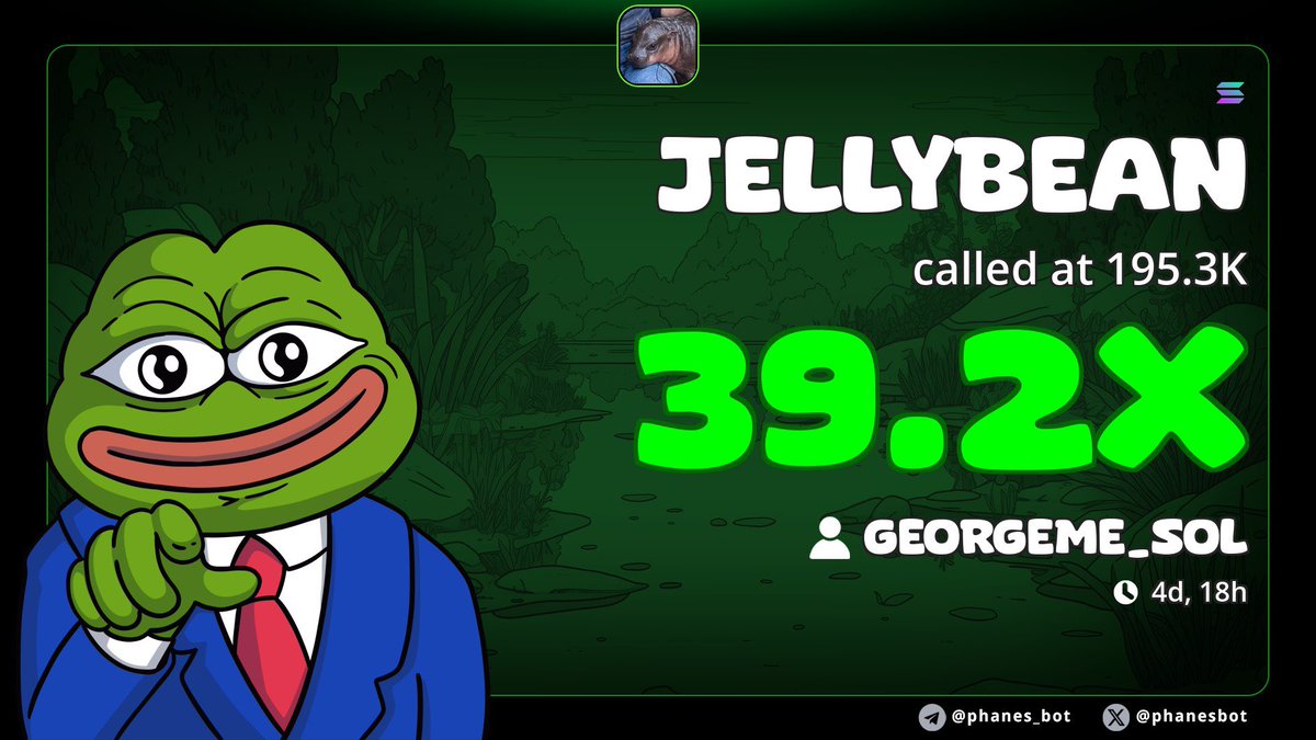 Told us to buy $JELLYBEAN 4 days ago and it just pulled a 40x 🍬🚀

$500 → $20,000  
+$19,500 profit off a meme most ignored.

By the time it trended, it was too late.  
Don’t miss the next call 📞 – pinned post

CA: 412zDygnwP9DzitnQVgRKUFFTDmrYScFch6P2k39pump

#Crypto #Solana