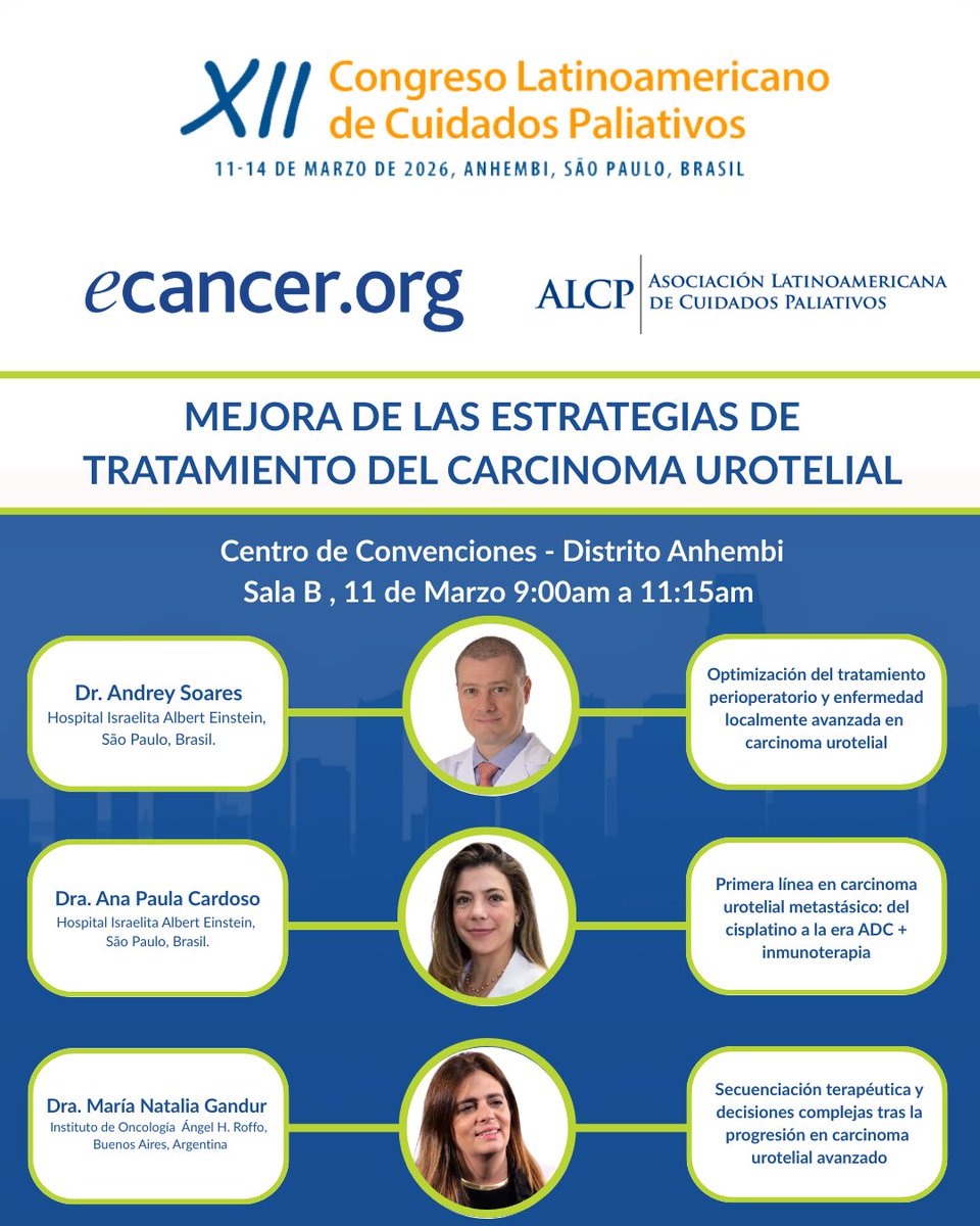 ecancer_espanol's tweet photo. 🔬 Mejora de las estrategias de tratamiento del carcinoma urotelial
En el marco del XII Congreso Latinoamericano de Cuidados Paliativos, organizado por @ALCP y @ANCPaliativos
📍 Sala B | 11 marzo | 09:00–11:15 h
📝 Inscripción: https://t.co/E38lf97EG6
#LaEducacionSalvaVidas https://t.co/YdSaxM5nwB