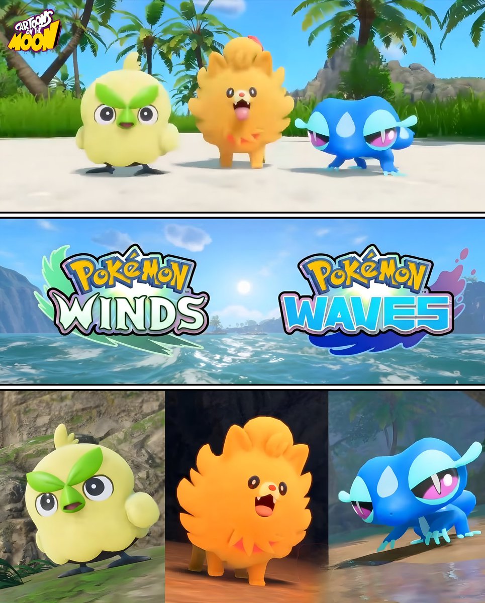 Primer vistazo a los iniciales de la DÉCIMA GENERACIÓN de Pokémon Winds y Waves:

Browt, Pombon y Gecqua