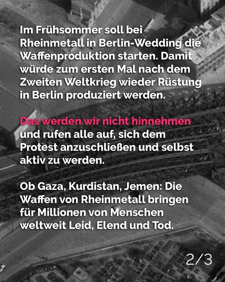 REntwaffnen's tweet photo. Aufruf zu Aktionstagen vom Berliner Bündnis gegen Waffenproduktion:
📅 10./11. Juli 2026
Im Frühsommer soll bei Rheinmetall in Berlin-Wedding die Waffenproduktion starten.
Schluss mit der Militarisierung und Kriegsvorbereitung! 🚫✋
#b1007 #b1107 #RheinmetallEntwaffnen https://t.co/XHDNGerC4H