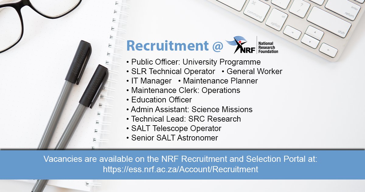 The NRF has the following job opportunities available 👇

To learn more/apply, please visit the NRF Recruitment Portal here: ess.nrf.ac.za/Account/Recrui…