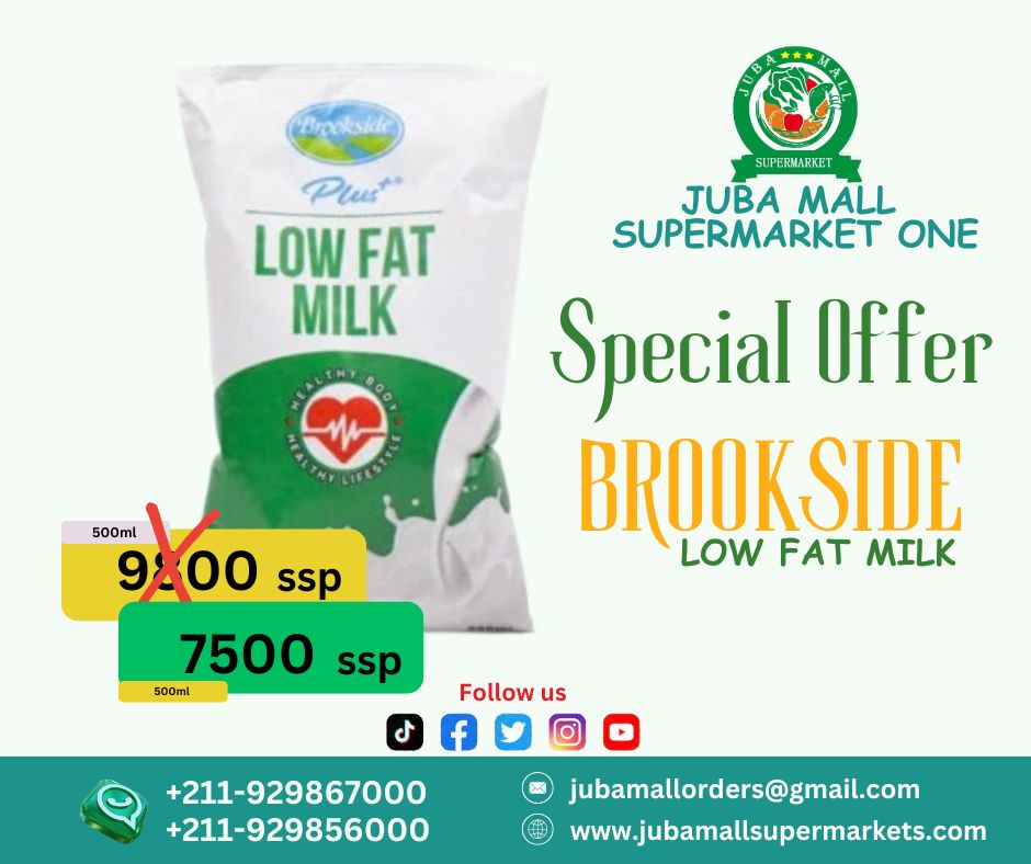 JubaMallSmkt's tweet image. 🌙 RAMADAN SPECIAL DISCOUNT.
Stay healthy this Ramadan with our Low Fat Milk – 500ml now available at a SPECIAL PRICE of only 7,500 SSP!
Perfect for Suhoor, Iftar, tea, coffee, and daily nutrition for the whole family.

#RamadanSpecial #JubaMallSupermarket #LowFatMilk