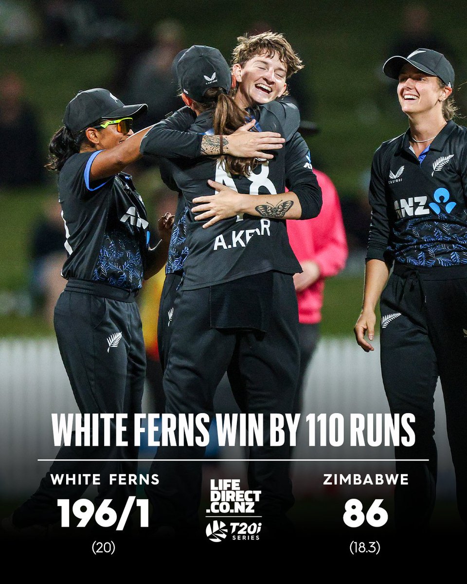 WHITE_FERNS's tweet photo. A series win for the WHITE FERNS in Hamilton! 

Nensi Patel the pick of the bowlers with 2/11 off her four overs.

#NZvZIM | 📸 @PhotosportNZ https://t.co/OPkJbdPnK8