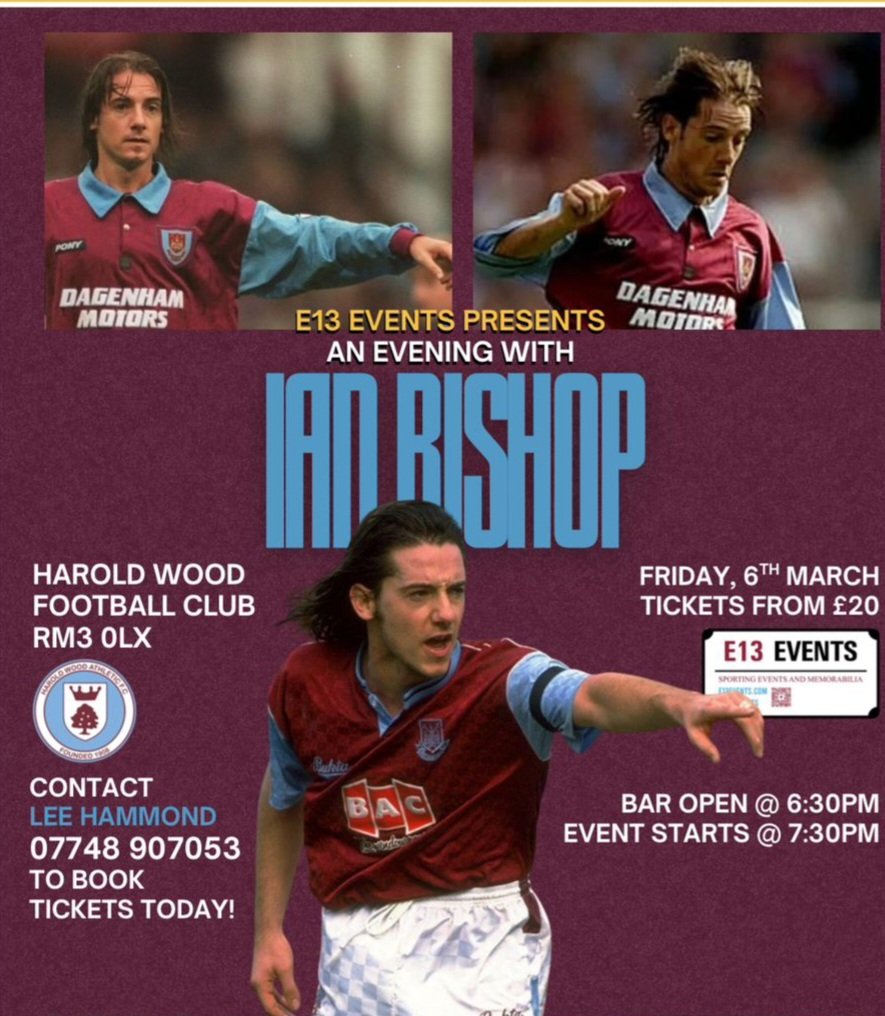🔉 Join us for an evening with Ian Bishop. 
Last few tickets remain available...
If your interest in attending on Friday 6th March ..
Please contact Lee Hammond to book your place...
Details ⤵️