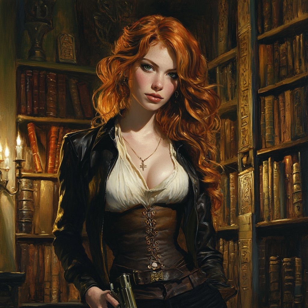 1789Johnson's tweet image. Commissioned Character:

Lilly McMichael, 28, is a captivating library assistant at Miskatonic University's restricted archives. Expert in Egyptology &amp;amp; demonology, she pores over ancient grimoires &amp;amp; cursed papyri, whispering forbidden rites under candlelight. #CallOfCthulhu